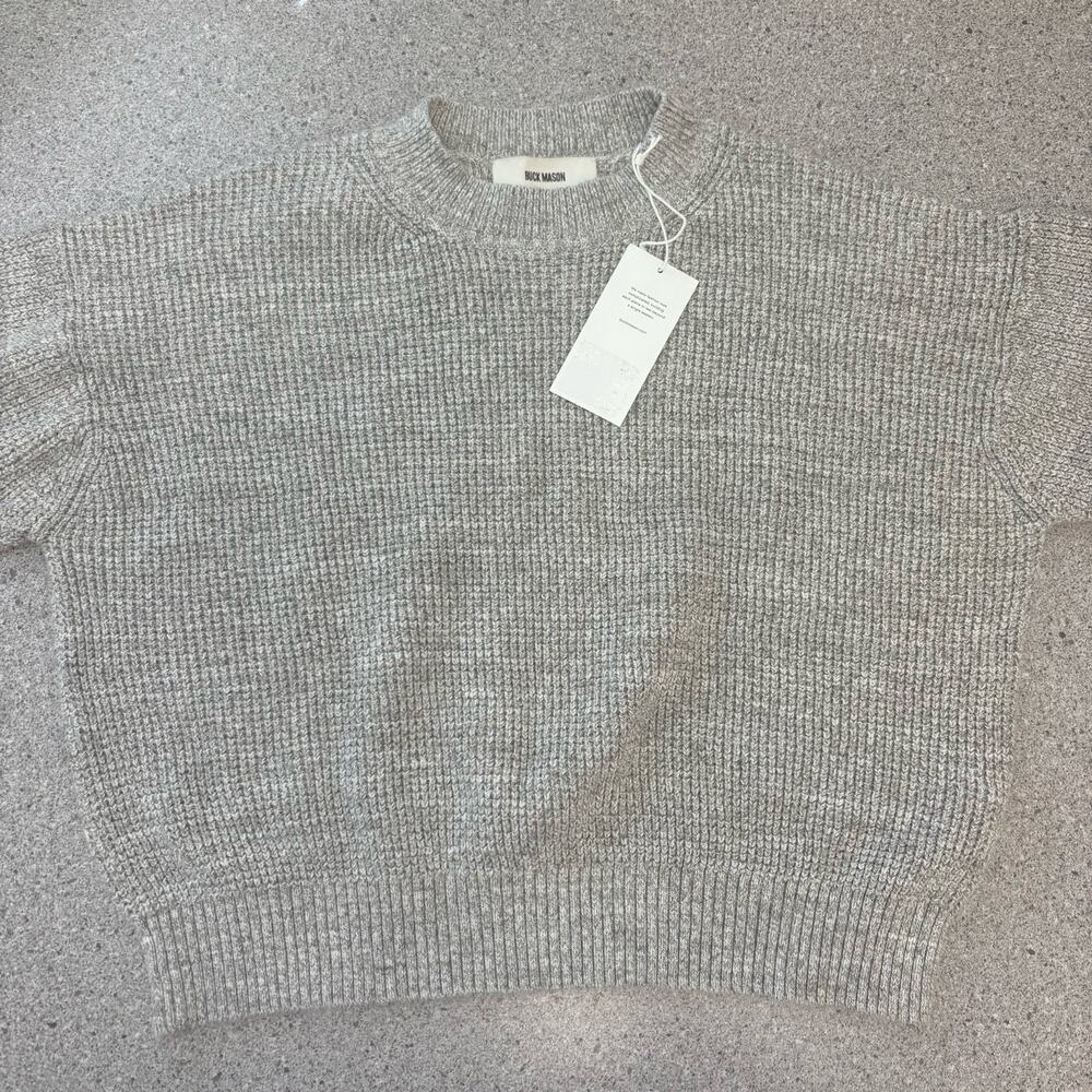 NWT Buck Mason Womens Small Gray Seafarer Cotton Shrunken Crew Sweater Fisherman - Picture 8 of 15